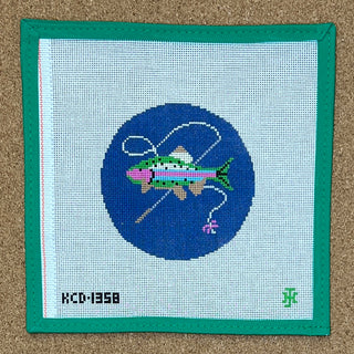 Fish with Rod on Blue Ornament