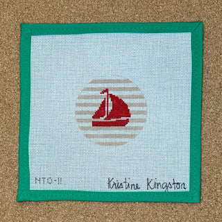 Sailboat on Stripe - Red & Khaki