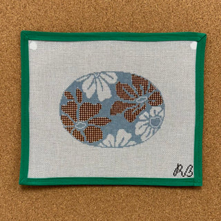 Gingham Blooms Teal Oval