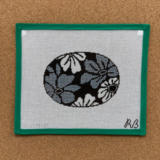 Gingham Blooms Black Oval