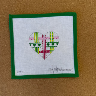 Mini Heart - Woven Ribbon - Pink & Green