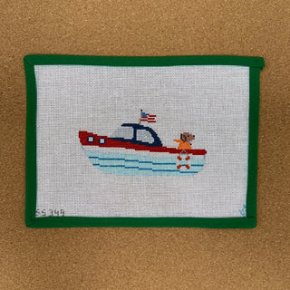 Chocolate Lab in Speedboat