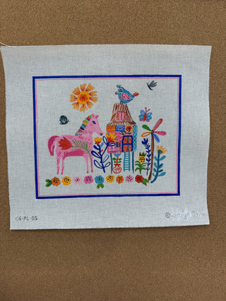 CG-PL-05 Carolyn Gavin – House on Stilts with Pink Horse – multi color
