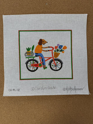 CG-PL-12 Carolyn Gavin – Dog on Bicycle w/ Flowers & Pineapple