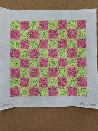 CHB-04 Chess/Checkers Board – Lilly-inspired Coral & Vines – pinks & greens