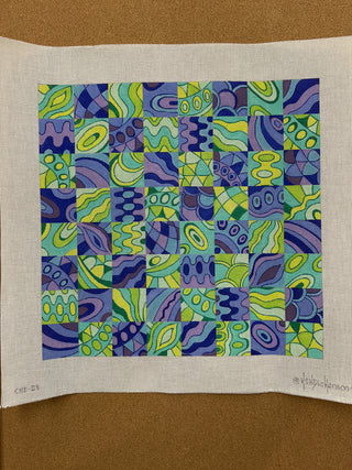 CHB-05 Chess/Checkers Board – Pucci-inspired patterns – turquoise, greens, blues & periwinkles