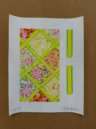 CLE-03  Envelope Clutch w/ Sides – Lilly-inspired Patchwork w/ Bamboo – pinks, oranges & yellows