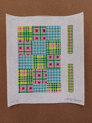 CLE-06  Envelope Clutch w/ Sides – Madras Patchwork – pinks, greens, & turquoise