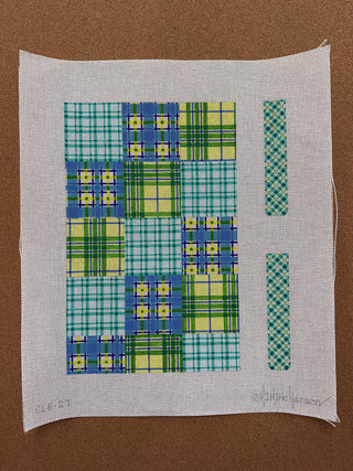 CLE-07  Envelope Clutch w/ Sides – Madras Patchwork – blues, greens & turquoise