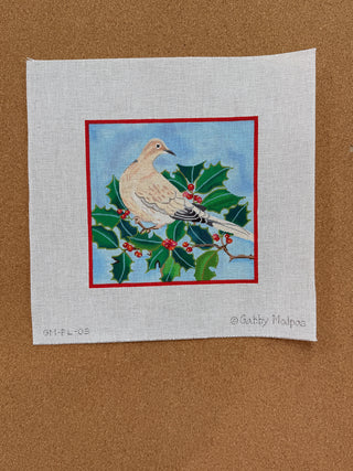 GM-PL-03 Gabby Malpas – Dove in Holly Branch w/ Red Border