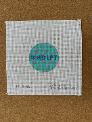 INSL3-46 Planet Earth & Lee 3” Round – #NDLPT – turquoise w/ hot pink polka dots & periwinkle letters