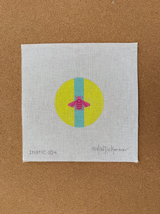 INSMC-104 4” Round – Gucci Bee in Mod Colors – hot pink w/ turquoise stripe on citron green