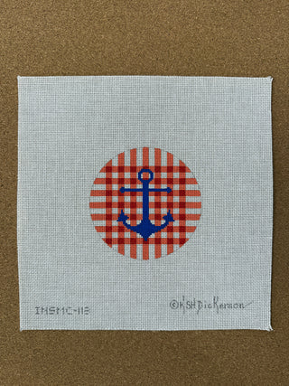 INSMC-113 4” Round – Blue Anchor on Red Gingham