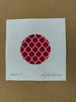 INSMC-13 Planet Earth & Lee 4” Round – Quatrefoils – red on hot pink w/ turquoise letter (specify letter or blank)