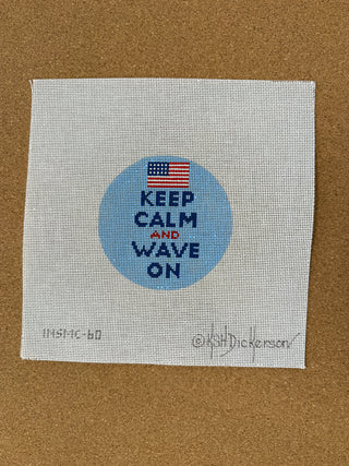 INSMC-60 Planet Earth & Lee 4” Round – Keep Calm & Wave On (American Flag) – on sky blue
