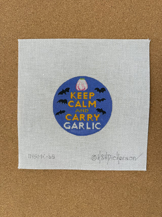INSMC-65 Planet Earth & Lee 4” Round – Keep Calm & Carry Garlic (Halloween) – multi on orange