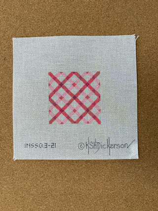 INSSQ3-21 Planet Earth 3” Square Insert – Double Criss Cross Gingham – pinks with turquoise letter