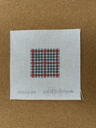 INSSQ3-24 Planet Earth 3” Square Insert – Double Criss Cross Gingham – Nantucket reds with navy letter