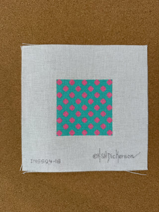 INSSQ4-16 Planet Earth 4” Square Insert – Polka Dots – bright pink on turquoise w/ white letter