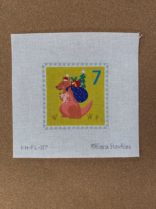 KH-PL-07 Klara Hawkins – Advent Stamp #7 – Kangaroo w/ Baby & Toy Sack