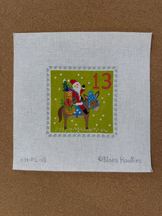 KH-PL-13 Klara Hawkins – Advent Stamp #13 – Santa on Donkey