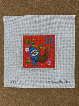 KH-PL-16 Klara Hawkins – Advent Stamp #16 – Sloth w/ Ornaments