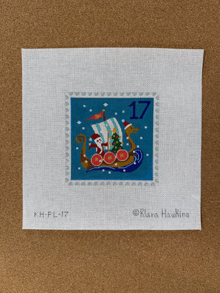 KH-PL-17 Klara Hawkins – Advent Stamp #17 – Santa in Dragon Boat