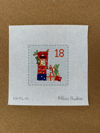 KH-PL-18 Klara Hawkins – Advent Stamp #18 – English Letter Box w/ Gifts