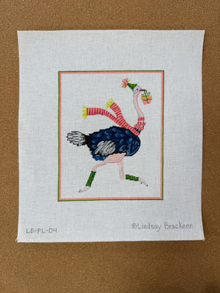LB-PL-04 Lindsay Brackeen – Party Animal Ostrich w/ Party Hat, Gift and Striped Scarf