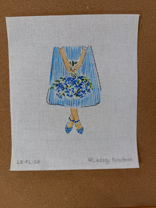 LB-PL-32 Lindsay Brackeen – Blue Flowers on Striped Skirt