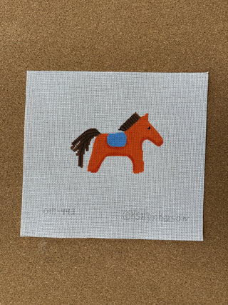 OM-443 Mini/Bag Charm – Hermès Horse w/ Saddle – orange, brown & blue