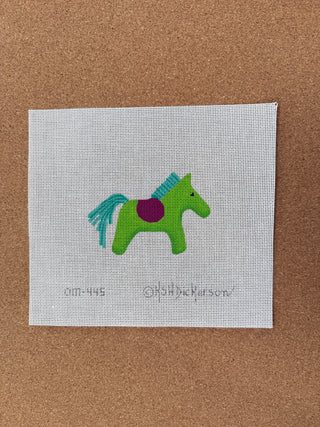 OM-445 Mini/Bag Charm – Hermès Horse w/ Saddle – green, turquoise & magenta