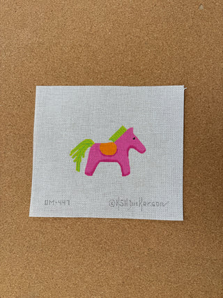 OM-447 Mini/Bag Charm – Hermès Horse w/ Saddle – hot pink, lime & orange