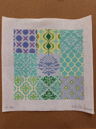 PL-06 Damask Wallpaper Patchwork – turquoise, greens & periwinkles