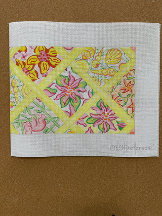 PL-23 Long Rect.– Lilly-inspired Lattice Patchwork – yellows, pinks, corals & greens