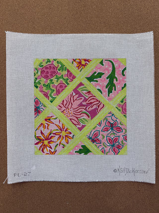 PL-27 Med. Sq.– Lilly-inspired Lattice Patchwork – pinks & greens