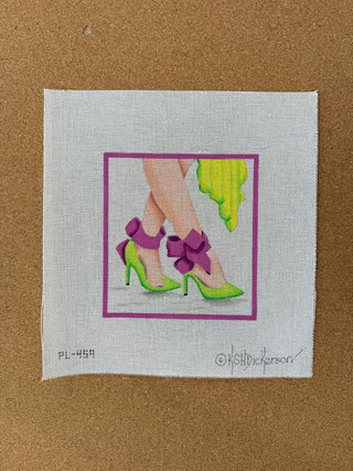 PL-459 Here’s Looking At Shoe – High Heels with Ankle-Strap Bows – lime & orchid     NEW!!