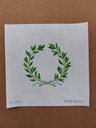 PL-575 Ring Bearer Pillow – Laurel Wreath w/ Blue Ribbon