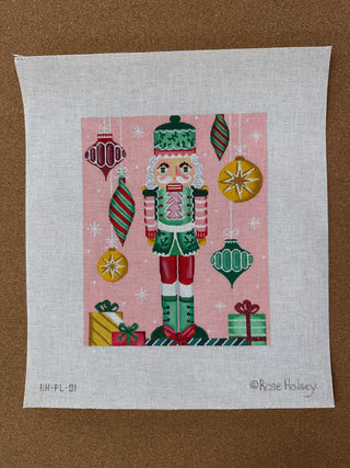 RH-PL-01 Rose Halsey – Pink & Green Nutcracker w/ hanging Baubles