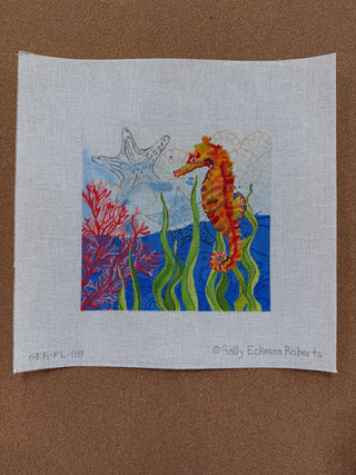SER-PL-09 Sally Eckman Roberts – Oceana Seahorse w/ Coral, Seaweed, Shells & Starfish