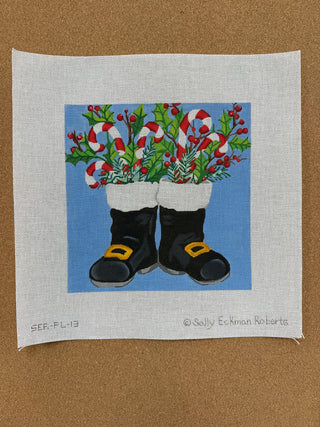SER-PL-13 Sally Eckman Roberts – Santa’s Boots w/ Candy Canes & Greenery