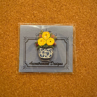 Peonies in Chinoiserie Vase Needle Minder - Yellow