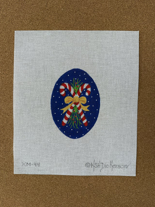 XM-44 Christmas Ornament – Candy Canes w/ Greenery & Gold Bow on Night Sky